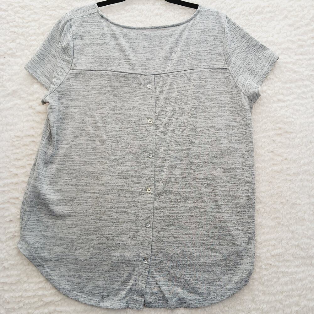 T-Shirt Women Gray Minimalist Quiet Luxury Capsule Wardrobe MOP Buttons Size L